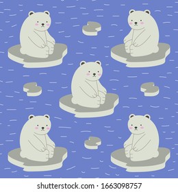 Seamless pattern pastel white bear,cartoon hand drawn texture vector illustration
