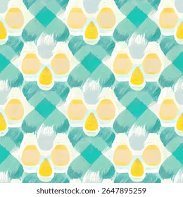 Naadloze patroon van pastel geel, groenblauw en wit gingham, grunge lijnen ikat patroon, ikat naadloze patroon, Vector illustratie achtergrond voor het afdrukken van het papier.