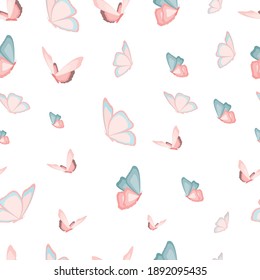 seamless pattern of pastel-colored butterflies