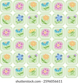 seamless pattern with pastels flowers on green background