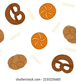 Seamless pattern with pastries. Buns, pretzels, semmels. Vector illustration 