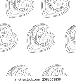 seamless pattern with pastries namely puff with sugar drawn in line art style, for food or textile packaging
