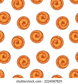 Seamless pattern with pastries on a white background. Vector illustration of a bun in a minimalistic flat style, hand drawn. Print for bakery textiles, print design, postcards