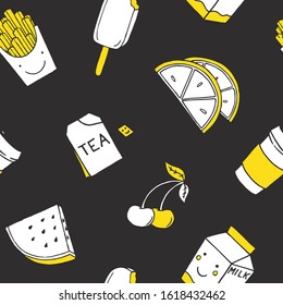 Seamless pattern with patch doodles on Dark Background. Vector illustration