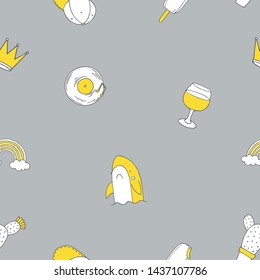 Seamless pattern with patch doodles. Vector illustration.