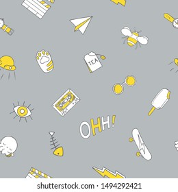 Seamless pattern with patch doodles. Vector illustration.
