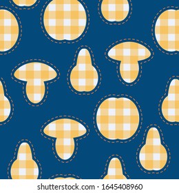 Seamless pattern. Patches of checkered fabric on a blue background