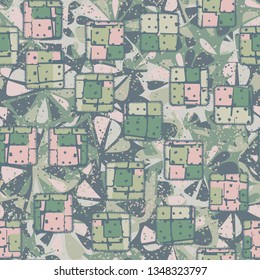 Seamless pattern. The patches sewn randomly on an abstract background.