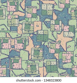 Seamless pattern. The patches sewn randomly on an abstract background.