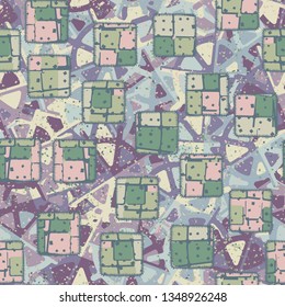 Seamless pattern. The patches sewn randomly on an abstract background.