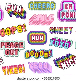 Seamless Pattern With Patches, Stickers, Badges, Pins With Words 