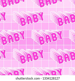 Seamless pattern with “Baby” patches. Vector wallpaper. Girly, feminine background.