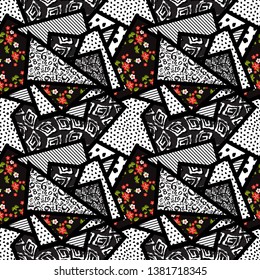 Seamless pattern of patchwork with different textures drawn by hands-vector illustration.