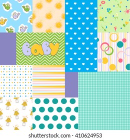 Seamless pattern of patchwork fabric for newborn.