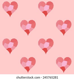 Seamless pattern with patchwork hearts