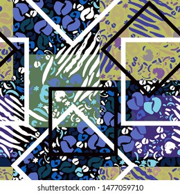 Seamless pattern with patchwork leopard print. 