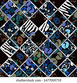 Seamless pattern with patchwork leopard print. 