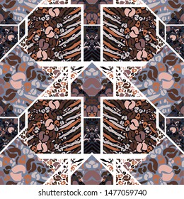 Seamless pattern with patchwork leopard print. 