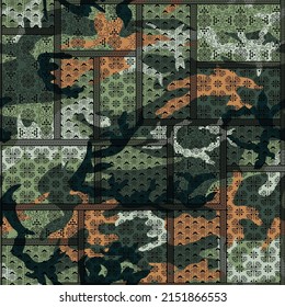 Seamless pattern of patchwork on camouflages background