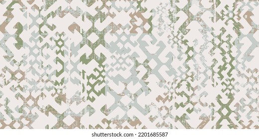 Seamless pattern in patchwork style. Embroidered print for carpet, textile, wallpaper, wrapping paper. Ethnic and tribal motifs. Handwork. Vector illustration.