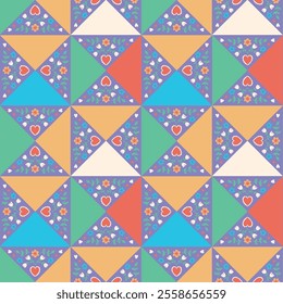 Seamless pattern patchwork style with handdrawn elements