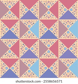 Seamless pattern patchwork style with handdrawn elements