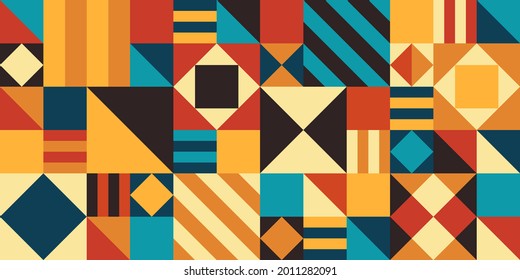seamless pattern in the patchwork style. vector illustration. colored geometric background of triangles, squares and rectangles.