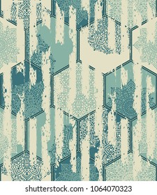 Seamless pattern, patchwork tiles. Can be used on packaging paper, fabric, background for different images, etc. Freehand drawing