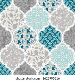 Seamless pattern with patchwork tiles. Can be used on packaging paper, fabric, background for different images, etc.