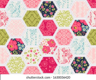 Seamless pattern with patchwork tiles. Can be used on packaging paper, fabric, background for different images, etc.