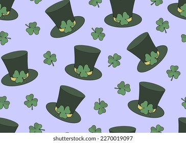 Seamless pattern patrick day for wallpaper design. Isolated vector illustration. Green background. 