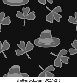 Seamless pattern of patrick's day, ireland,doodles,leaves,clover,spring,symbol,shamrock, hats . Hand drawn.