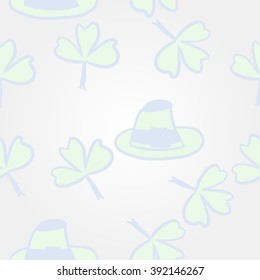 Seamless pattern of patrick's day, ireland,doodles,leaves,clover,spring,symbol,shamrock, hats . Hand drawn.