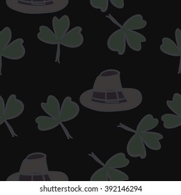 Seamless pattern of patrick's day, ireland,doodles,leaves,clover,spring,symbol,shamrock, hats . Hand drawn.