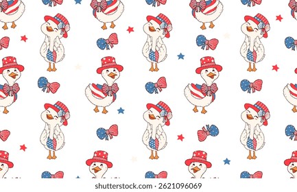 seamless pattern patriotic goose in happy Independence Day. Vector illustration.