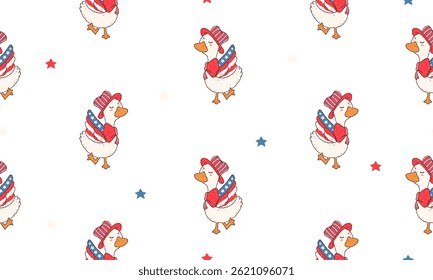 seamless pattern patriotic goose in happy Independence Day. Vector illustration.