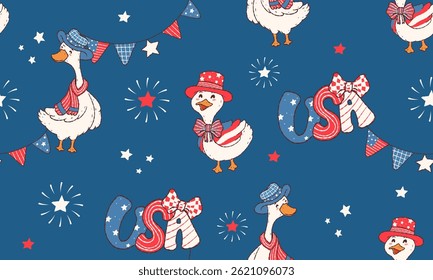 seamless pattern patriotic goose in happy Independence Day. Vector illustration.