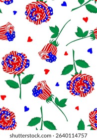 seamless pattern with patriotic roses hearts and usa flag design for independence day web design and wallpaper decor