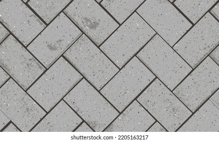 Seamless Pattern Of Pavement With Herringbone Textured Bricks. Vector Pathway Texture Top View. Outdoor Concrete Slab Sidewalk. Cobblestone Footpath Or Patio. Concrete Block Floor