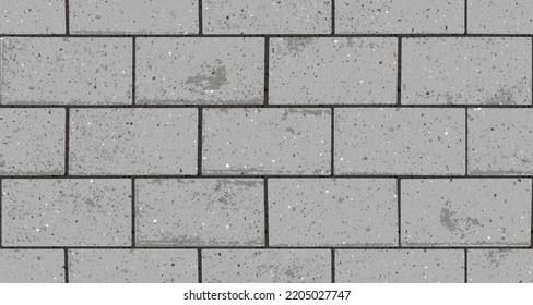 Seamless Pattern Of Pavement With Interlocking Textured Bricks. Vector Pathway Texture Top View. Outdoor Concrete Slab Sidewalk. Cobblestone Footpath Or Patio. Concrete Block Floor