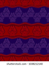 Seamless pattern with paw and claws made in a decorative manner and boho style violet-red colors