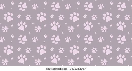 Seamless pattern of paw footprint. Cat paw vector background