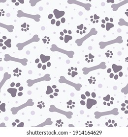 Seamless pattern paw print and bone. pastel background. Vector Illustration
