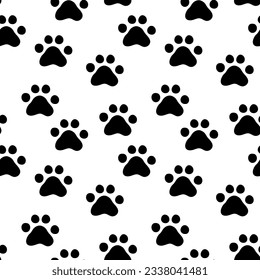 Seamless pattern with paw prints of cat or dog. Cute monochrome animalistic background.