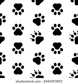 Seamless pattern of paw prints with claws on a white background
