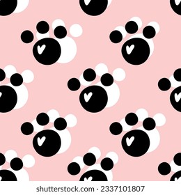 seamless pattern paw prints on pink background