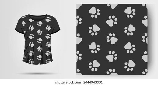 Seamless pattern with paw prints for printing on T shirts and other things. Vector illustration