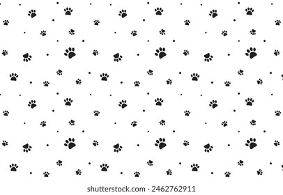 Seamless pattern with paw.Dog paw repeat pattern.Cute vector background wallpaper in black and white.