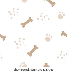 Seamless pattern with paws and bones. Vector illustration.