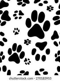 Seamless pattern with paws footprints of dog, vector illustration